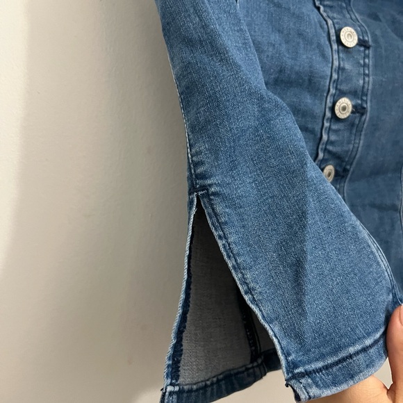 Denim Faux Button-Front Tube Top - Picture 2 of 5